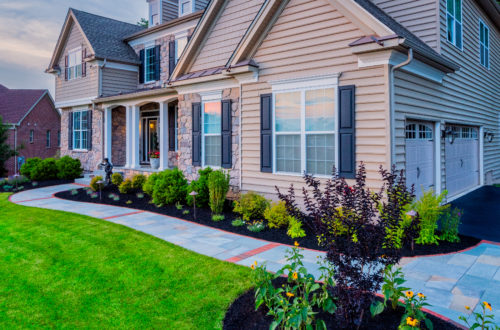 Landscaped front yard of a home in Delaware