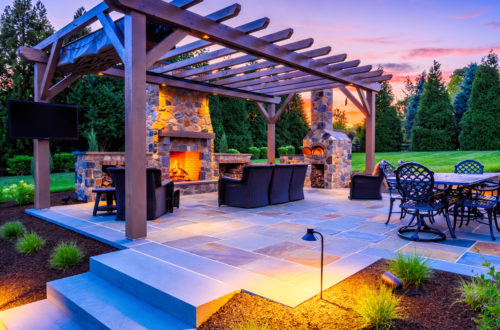 Outdoor living example with fireplace and pizza oven
